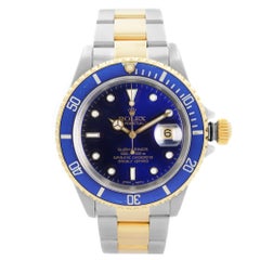 Rolex Submariner 18k Gold Stahl Blaues Zifferblatt Automatik-Herrenuhr 16613