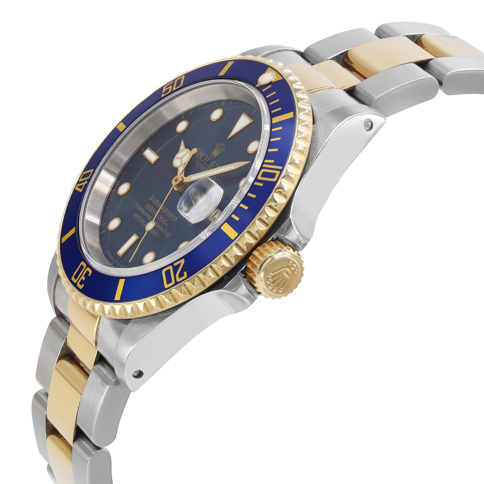 Rolex Submariner 18k Gold Steel Blue Dial Automatic Watch 16613 In Excellent Condition In New York, NY