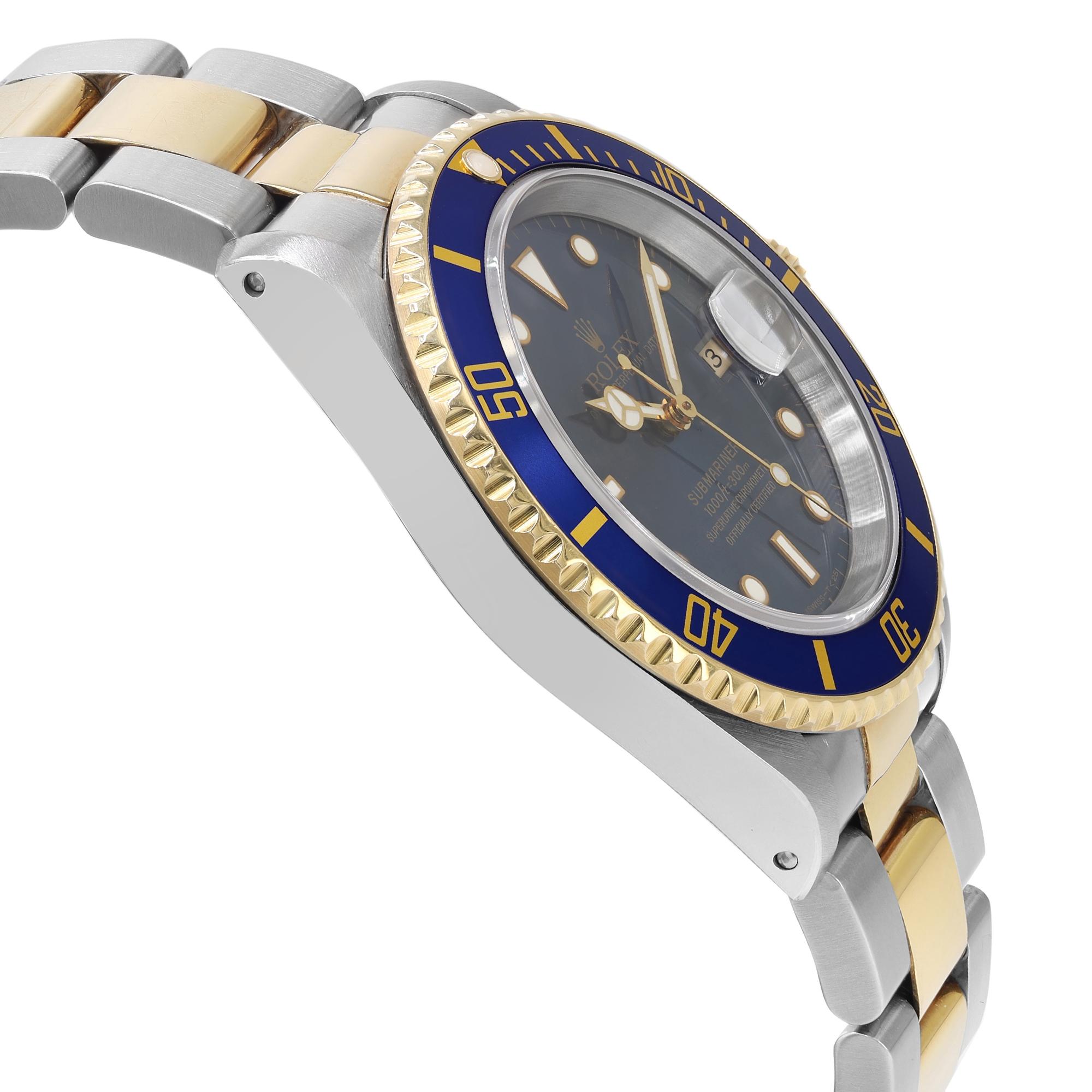 Men's Rolex Submariner 18k Gold Steel Blue Dial Automatic Watch 16613