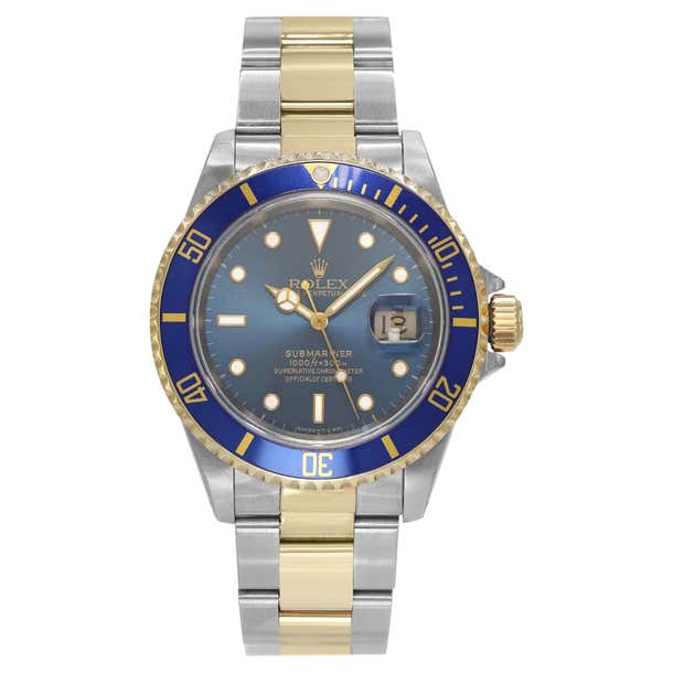 Rolex Submariner 18k Gold Steel Blue Dial Automatic Watch 16613 at 1stDibs