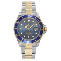Rolex Submariner 18k Gold Steel Blue Dial Automatic Watch 16613