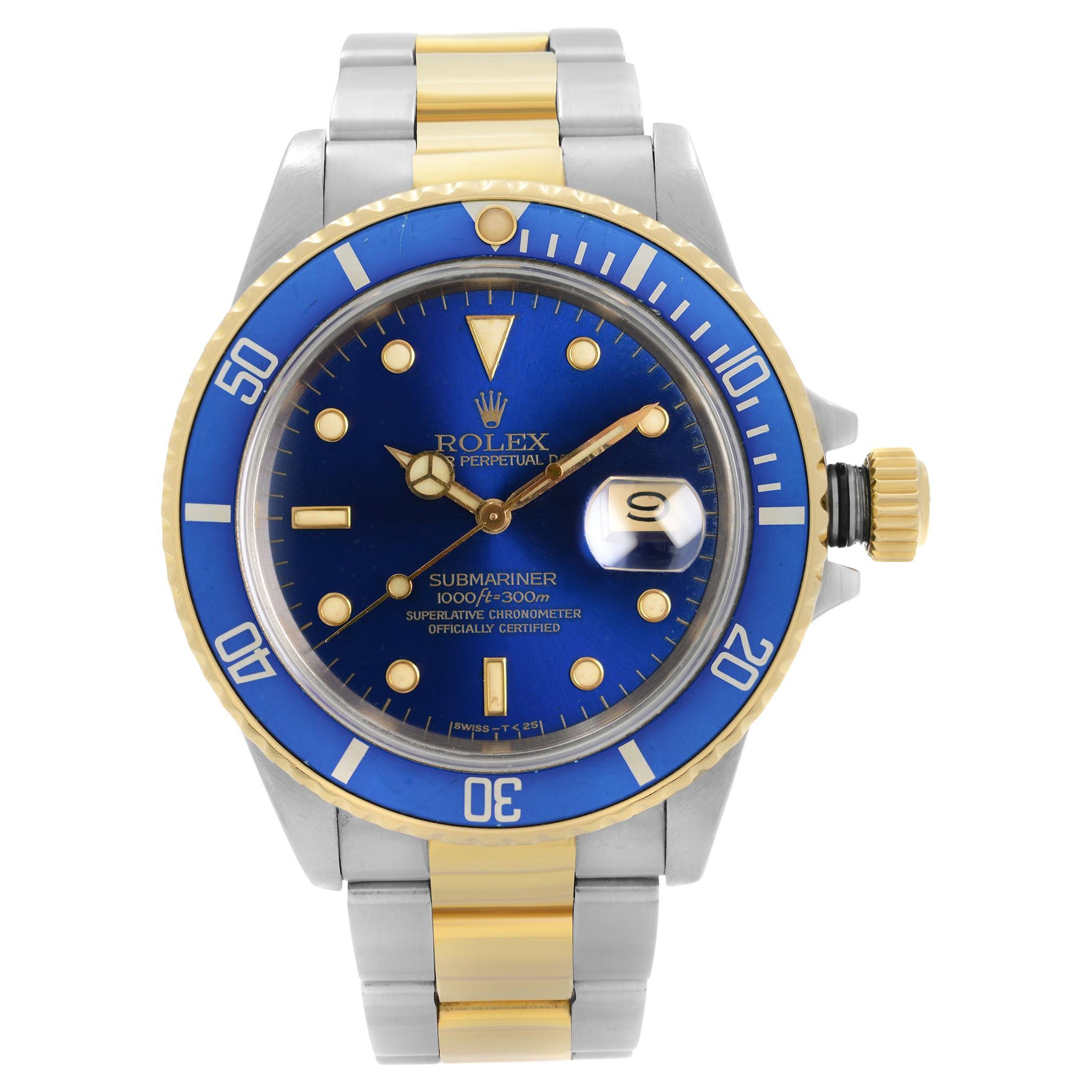 Rolex Submariner 18k Gold Steel Blue/Violet Dial Automatic Mens Watch 16803