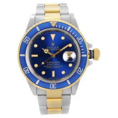 Rolex Submariner 18k Gold Steel Blue/Violet Dial Automatic Mens Watch 16803