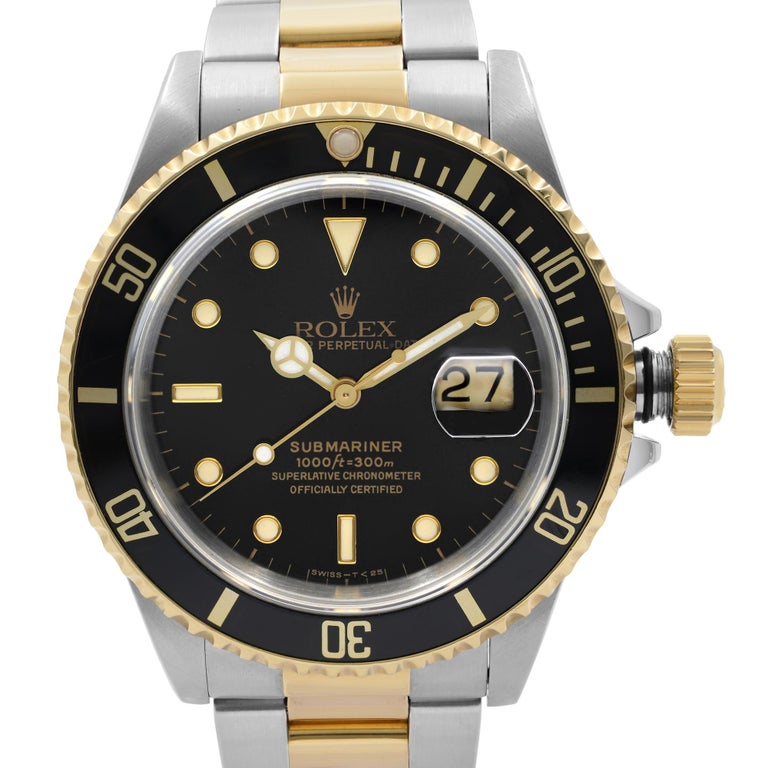 Rolex Submariner 40mm 18K Yellow Gold Steel Black Dial Automatic Men Watch 16613 For Sale at 1stDibs | rolex black submariner, rolex submariner 18k, no 2128