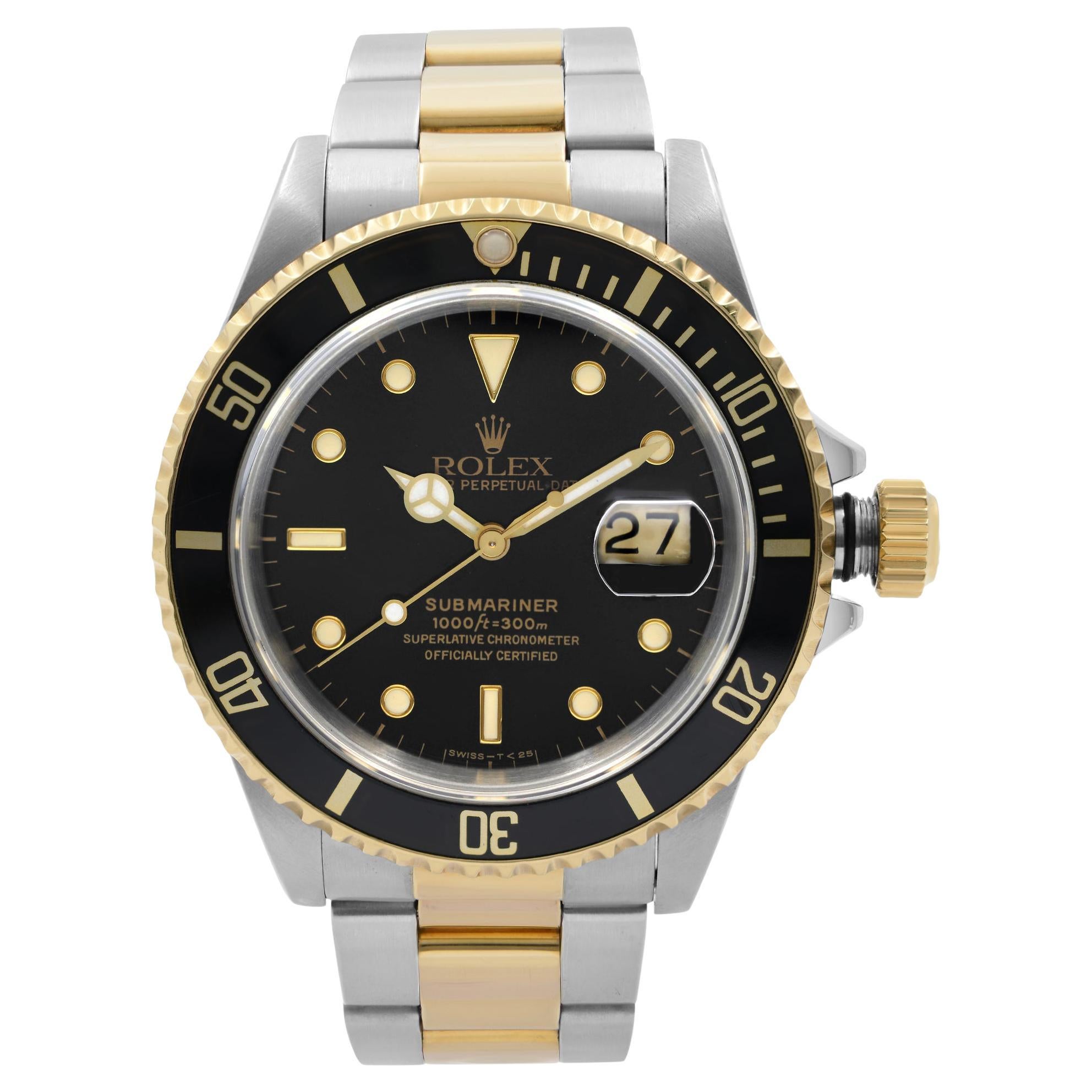 Rolex Submariner 40mm 18K Yellow Gold Steel Black Dial Automatic Men Watch 16613