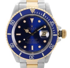 Rolex Submariner 18K Yellow Gold Steel Blue Dial Mens Automatic Watch 16613