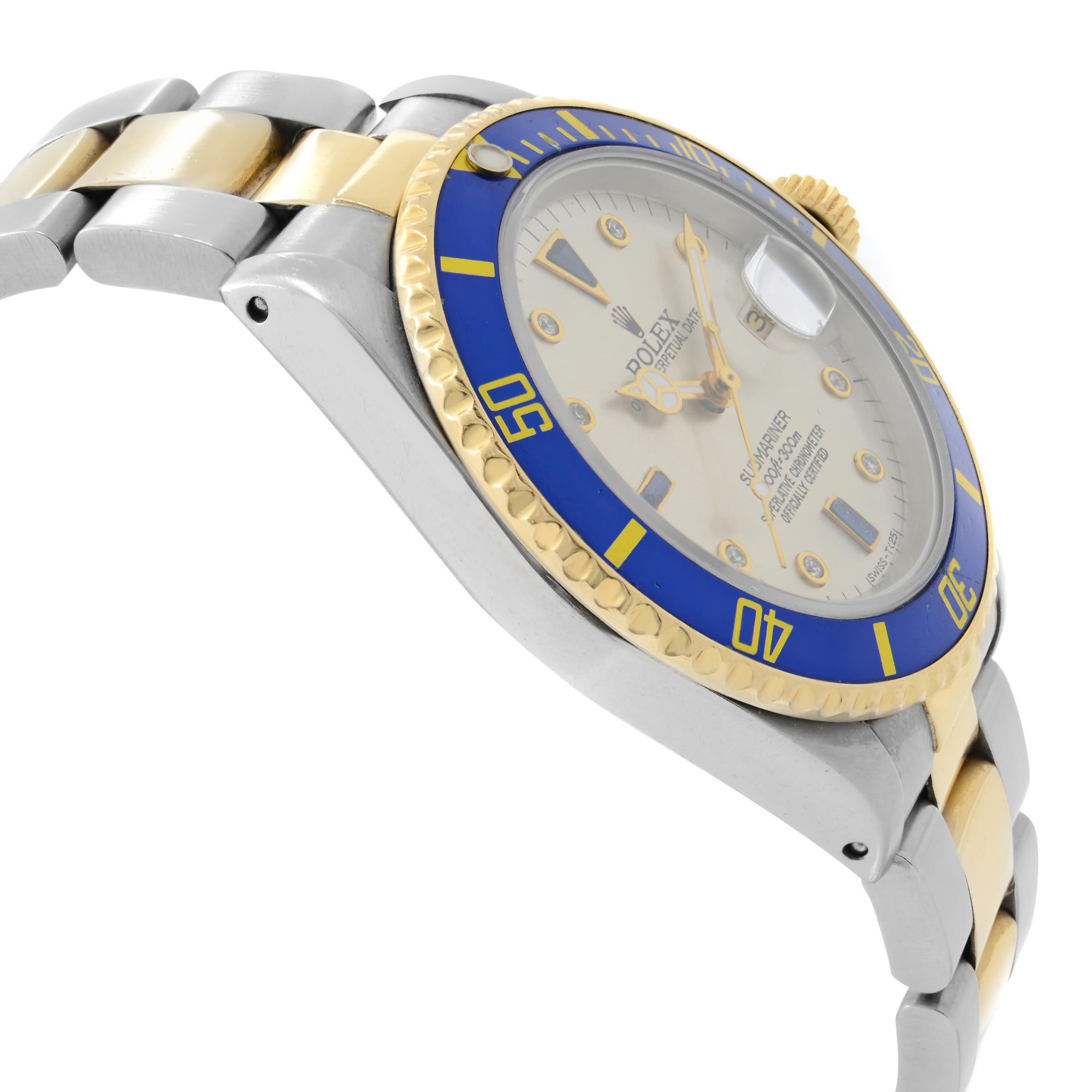 Men's Rolex Submariner 18k Yellow Gold Steel Serti Dial Automatic Men Watch 16803