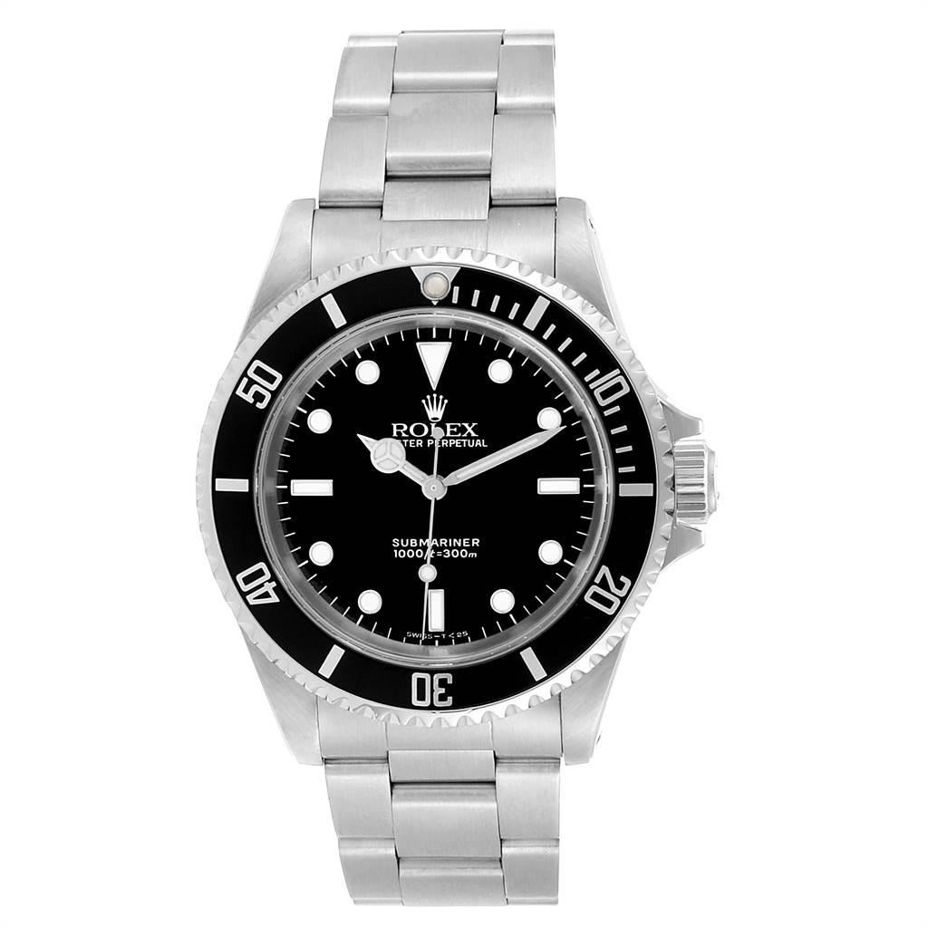 Rolex Submariner 40mm 2-Liner Automatic Steel Mens Watch 14060. Automatic self-winding movement. Stainless steel case 40 mm in diameter. Rolex logo on a crown. Special time-lapse unidirectional rotating bezel. Scratch resistant sapphire crystal.