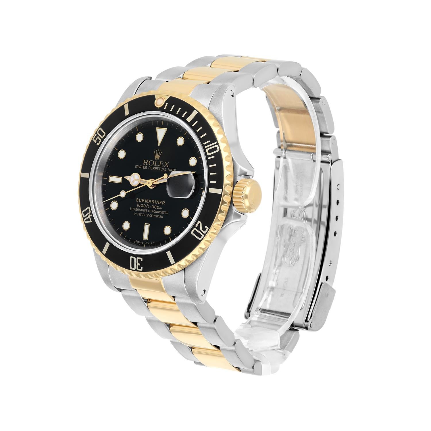 Men's Rolex Submariner 40mm 2tone Yellow Gold/Stainless Steel Watch 16803 Circa 1987 For Sale