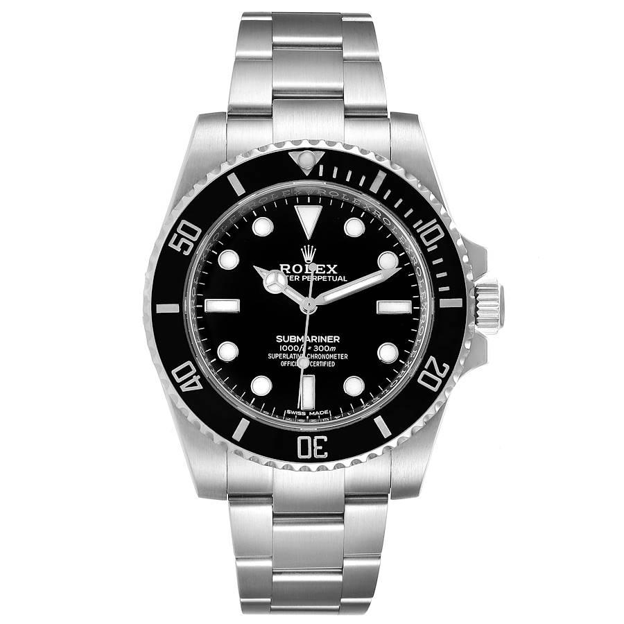 Rolex Submariner 40mm Black Dial Ceramic Bezel Steel Watch 114060 Unworn. Officially certified chronometer self-winding movement. Stainless steel case 40.0 mm in diameter. Rolex logo on a crown. Special time-lapse unidirectional rotating Cerachrom