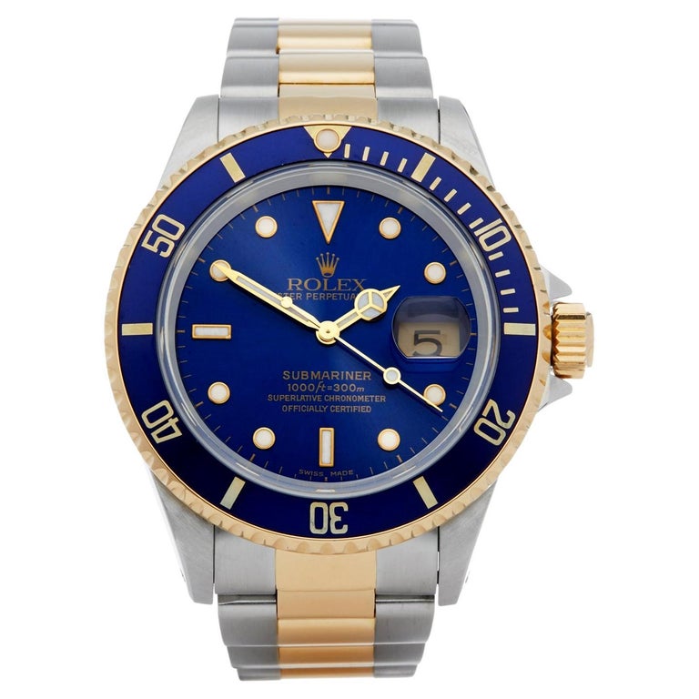 Vintage Rolex Blue Submariner Reference 16613 Two-Tone Watch, 1989 at  1stDibs