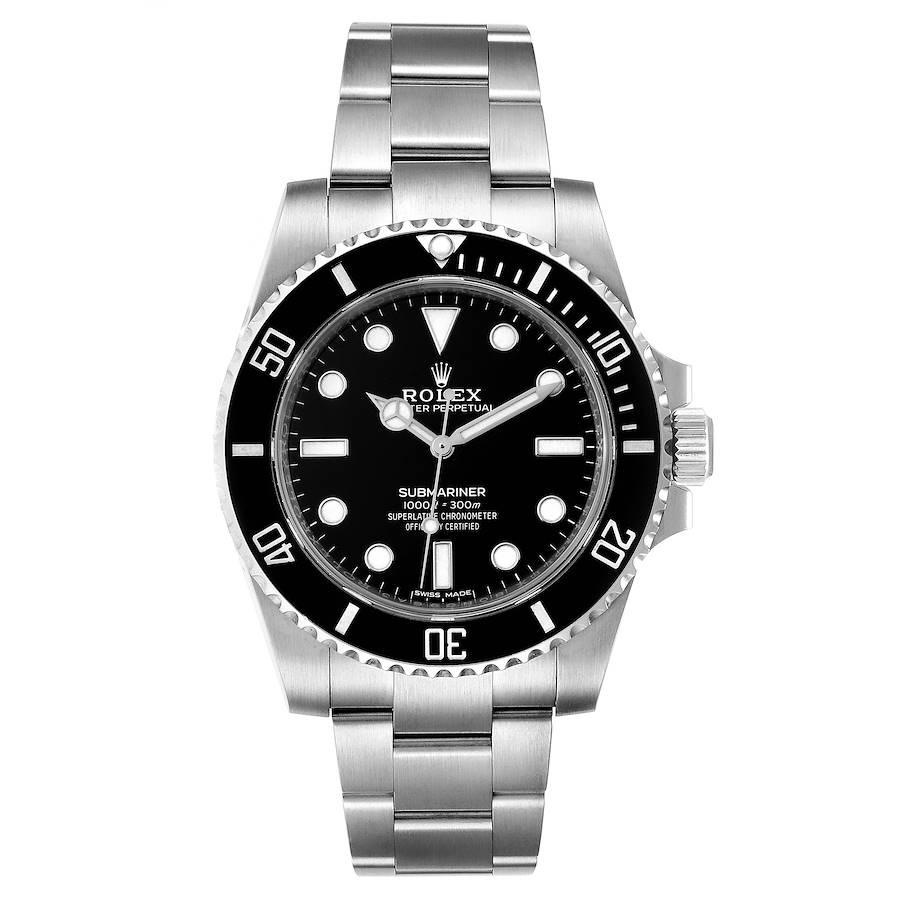 Rolex Submariner 40mm Ceramic Bezel Steel Watch 114060 Box Card. Officially certified chronometer self-winding movement. Stainless steel case 40.0 mm in diameter. Rolex logo on a crown. Special time-lapse unidirectional rotating Cerachrom bezel.
