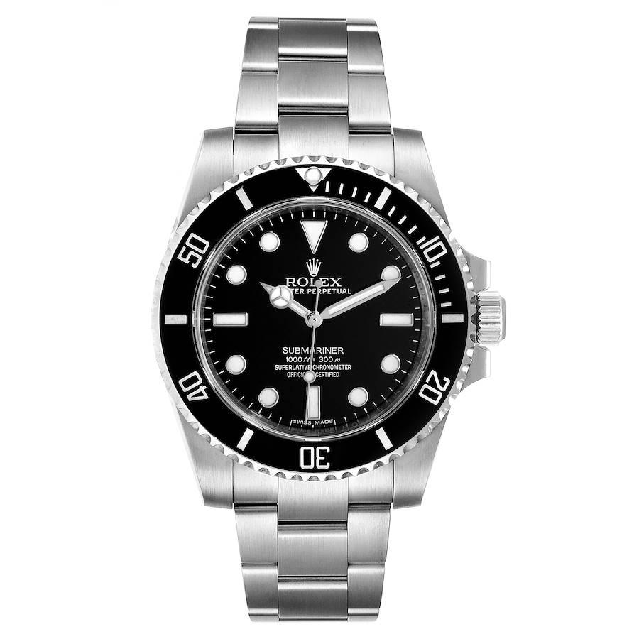 Rolex Submariner 40mm Ceramic Bezel Steel Watch 114060 Box Card. Officially certified chronometer self-winding movement. Stainless steel case 40.0 mm in diameter. Rolex logo on a crown. . Scratch resistant sapphire crystal. Black dial with white