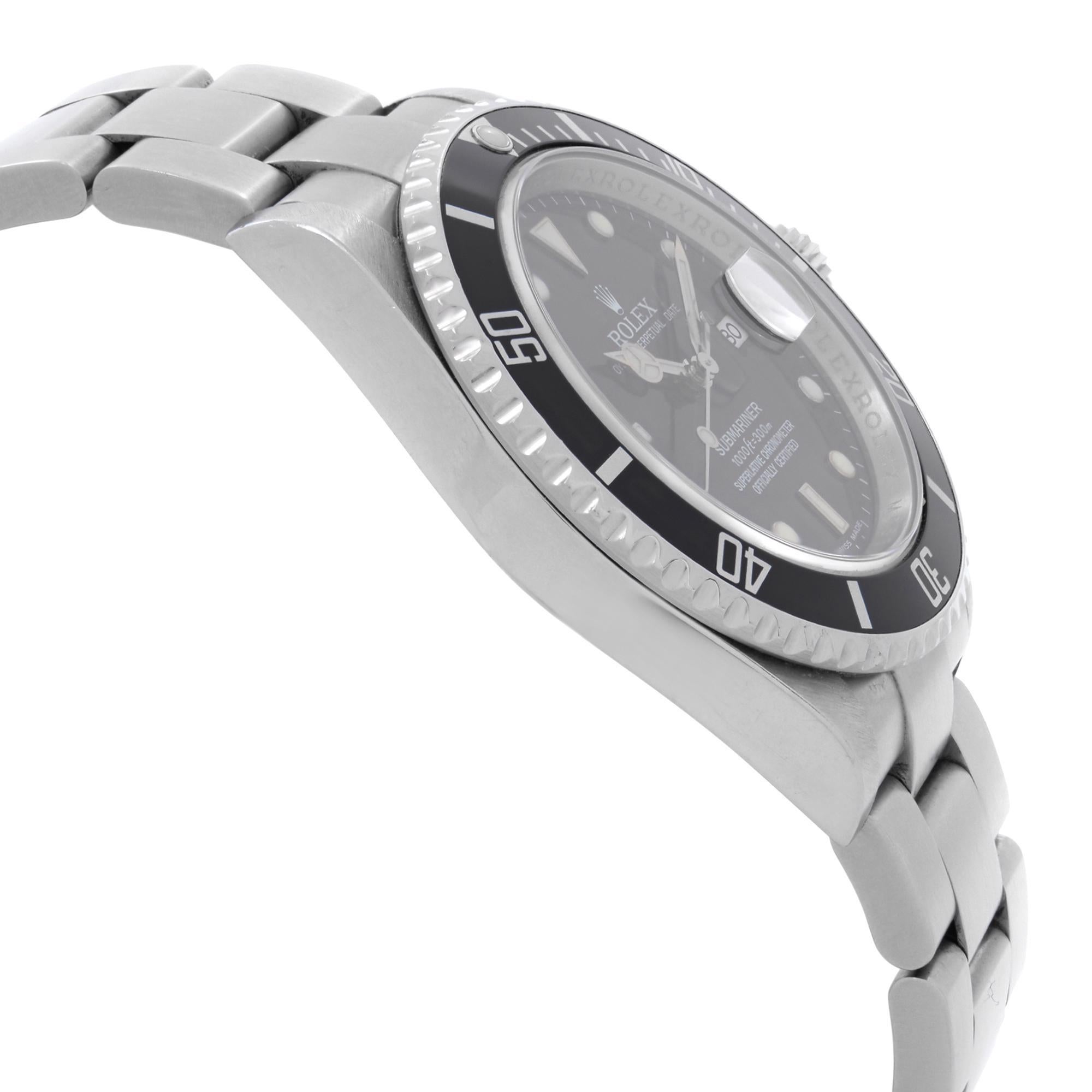 Rolex Submariner Date No Holes Steel Black Dial Automatic Mens Watch 16610 Pour hommes en vente