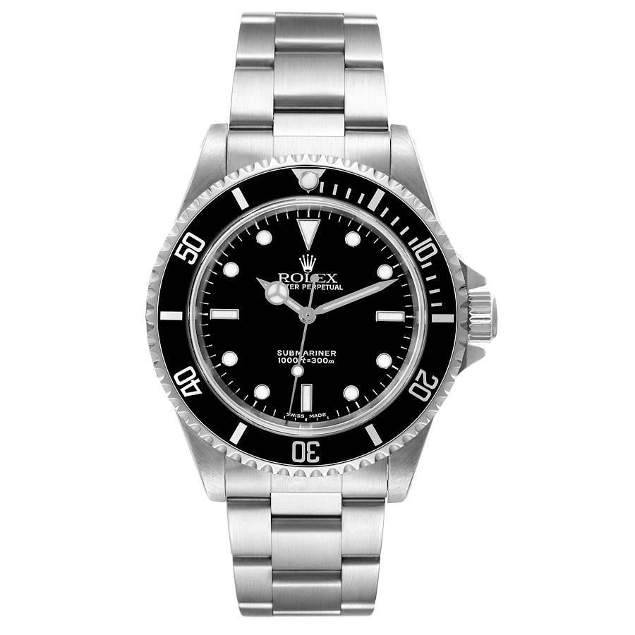 Rolex Submariner 40mm No Date 2 Liner Steel Mens Watch 14060 Box Papers. Automatic self-winding movement. Stainless steel case 40.0 mm in diameter. Rolex logo on the crown. Special time-lapse unidirectional rotating bezel. Scratch resistant sapphire