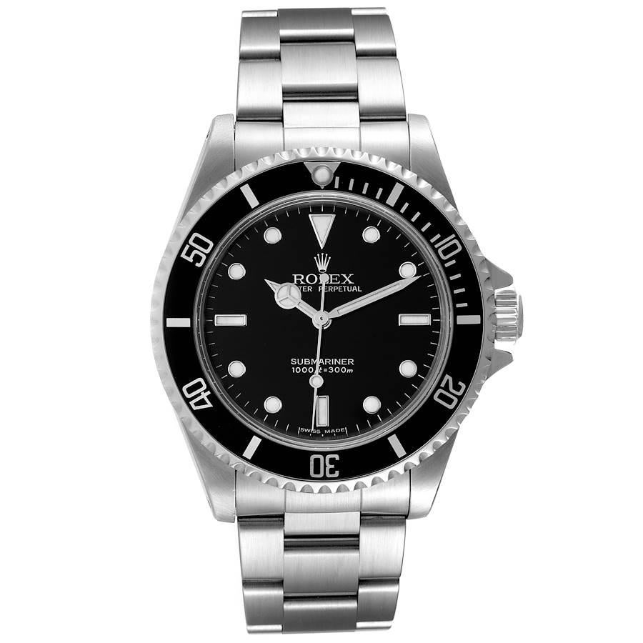 Rolex Submariner 40mm Non-Date 2 Liner Steel Mens Watch 14060 Box Papers. Automatic self-winding movement. Stainless steel case 40.0 mm in diameter. Rolex logo on a crown. Black dial with white luminous inlay hands and hour markers. Scratch