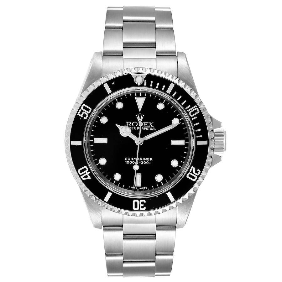 Rolex Submariner 40mm Non-Date 2 Liner Steel Steel Mens Watch 14060. Automatic self-winding movement. Stainless steel case 40.0 mm in diameter. Rolex logo on a crown. Special time-lapse unidirectional rotating bezel. Scratch resistant sapphire
