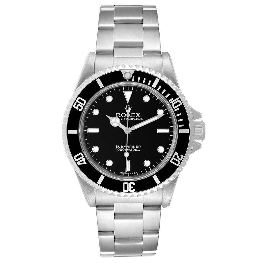 Rolex Submariner 40mm Non-Date 2 Liner Steel Steel Mens Watch 14060. Automatic self-winding movement. Stainless steel case 40.0 mm in diameter. Rolex logo on a crown. Special time-lapse unidirectional rotating bezel. Scratch resistant sapphire