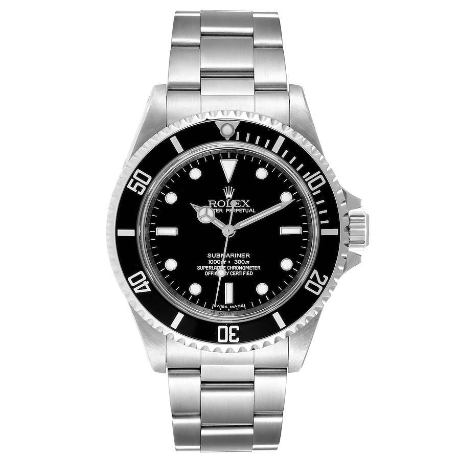 Rolex Submariner 40mm Non-Date 4 Liner Steel Mens Watch 14060 Box Card. Automatic self-winding movement. Stainless steel case 40.0 mm in diameter. Rolex logo on a crown. Special time-lapse unidirectional rotating bezel. Scratch resistant sapphire