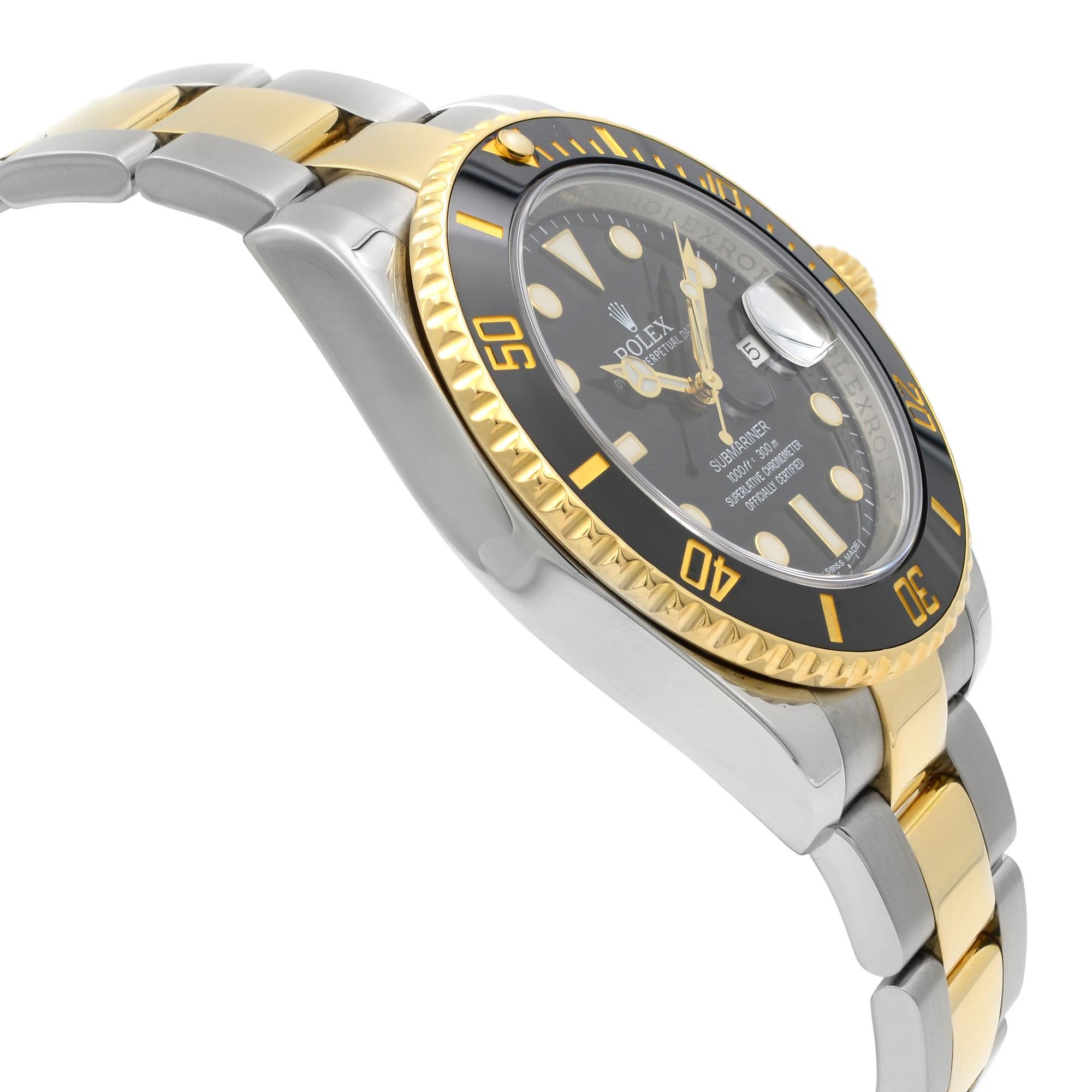 Rolex Submariner Steel 18k Yellow Gold Black Dial Mens Watch 116613LN Excellent état - En vente à New York, NY