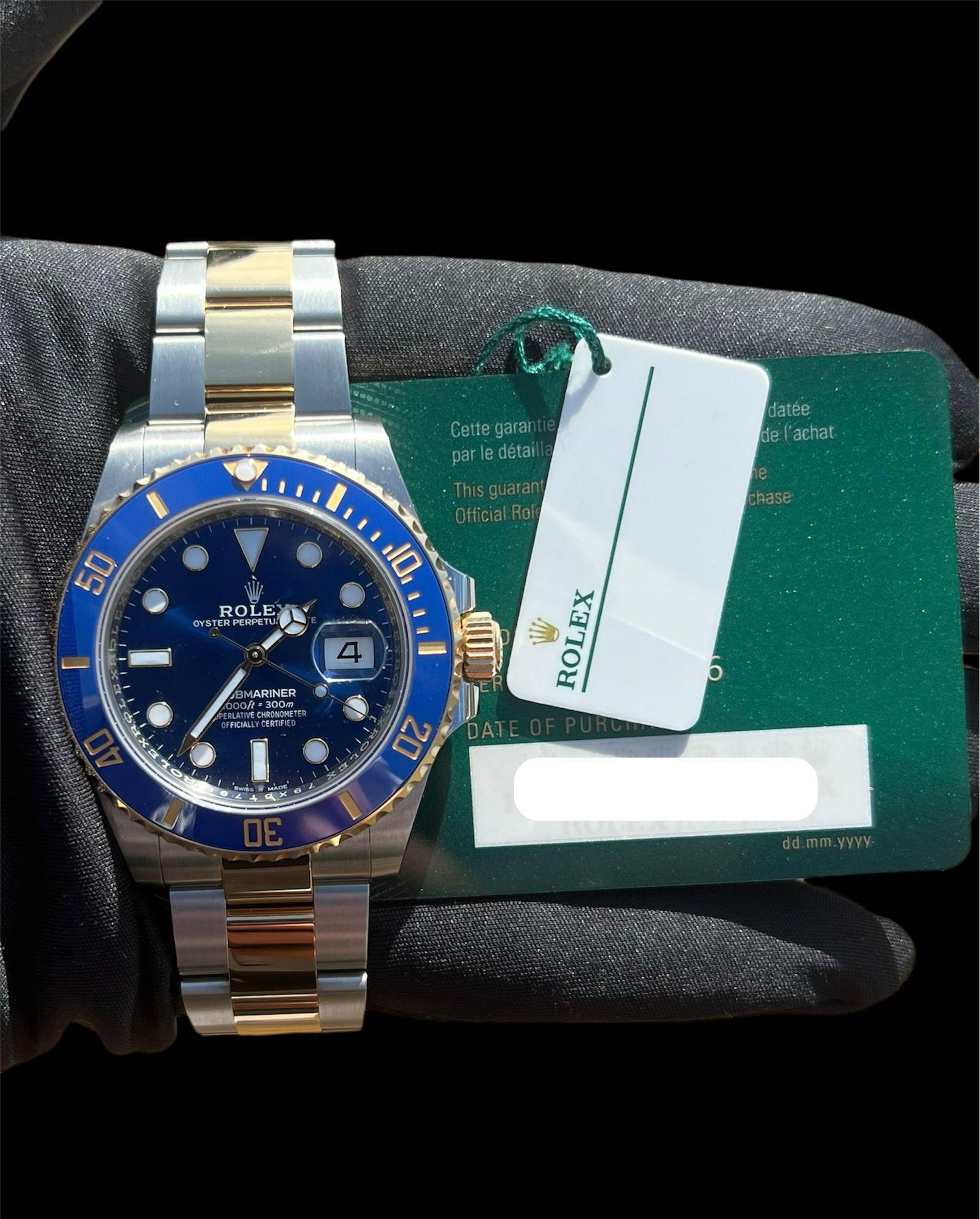 Brand new Rolex Submariner, Reference # 126613lb-0002, 41 mm. Yellow Rolesor - a combination of Oystersteel and 18 ct yellow gold watch with all original accessories, original Rolex box, and Rolex Warranty Card.
Unworn Rolex Submariner