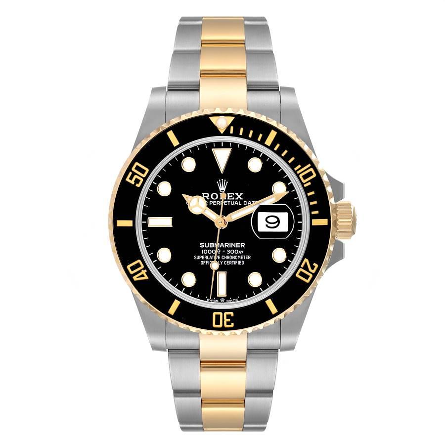 Rolex Submariner 41 Steel Yellow Gold Black Dial Mens Watch 126613 Unworn. Officially certified chronometer self-winding movement. Stainless steel and 18k yellow gold case 41 mm in diameter. Rolex logo on a crown. Ceramic black Ion-plated special