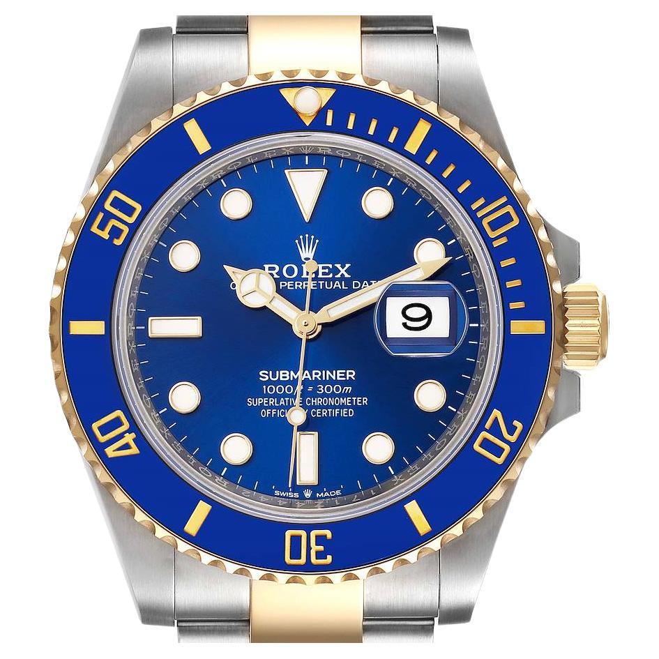 Rolex Submariner Steel Yellow Gold Blue Dial Mens Watch Box Card For Sale At 1stdibs