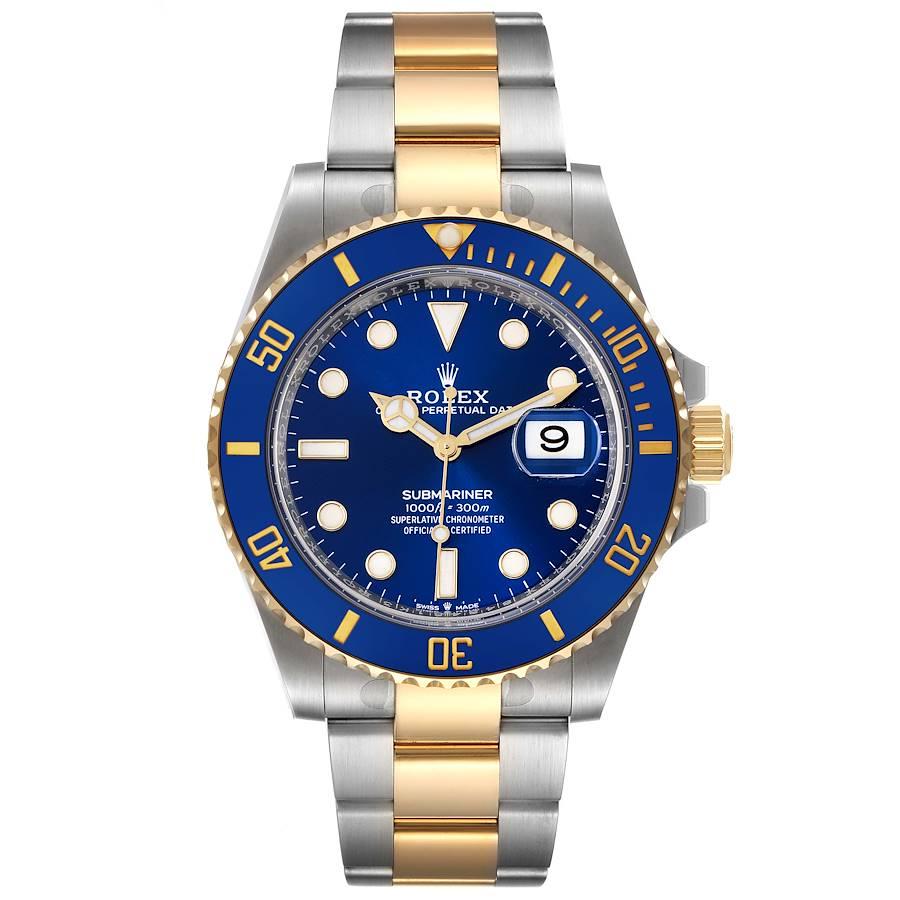Rolex Submariner 41 Steel Yellow Gold Blue Dial Mens Watch 126613 Unworn. Officially certified chronometer self-winding movement. Stainless steel and 18k yellow gold case 41 mm in diameter. Rolex logo on a crown. Ceramic blue Ion-plated special
