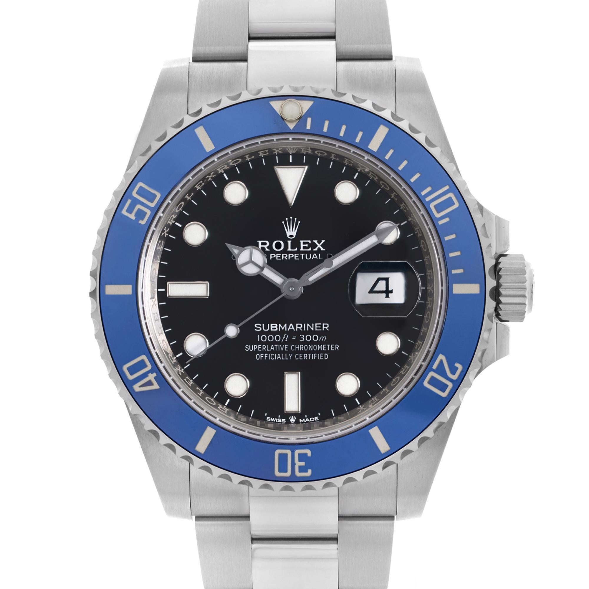 Unworn Rolex Submariner Date Oyster Perpetual 41mm 18k White Gold Black Dial Mens Automatic Watch 126619LB. The watch comes with a 2021 card. This Timepiece is powered by Mechanical (Automatic) Movement and Features: 18k White Gold Case with 18k