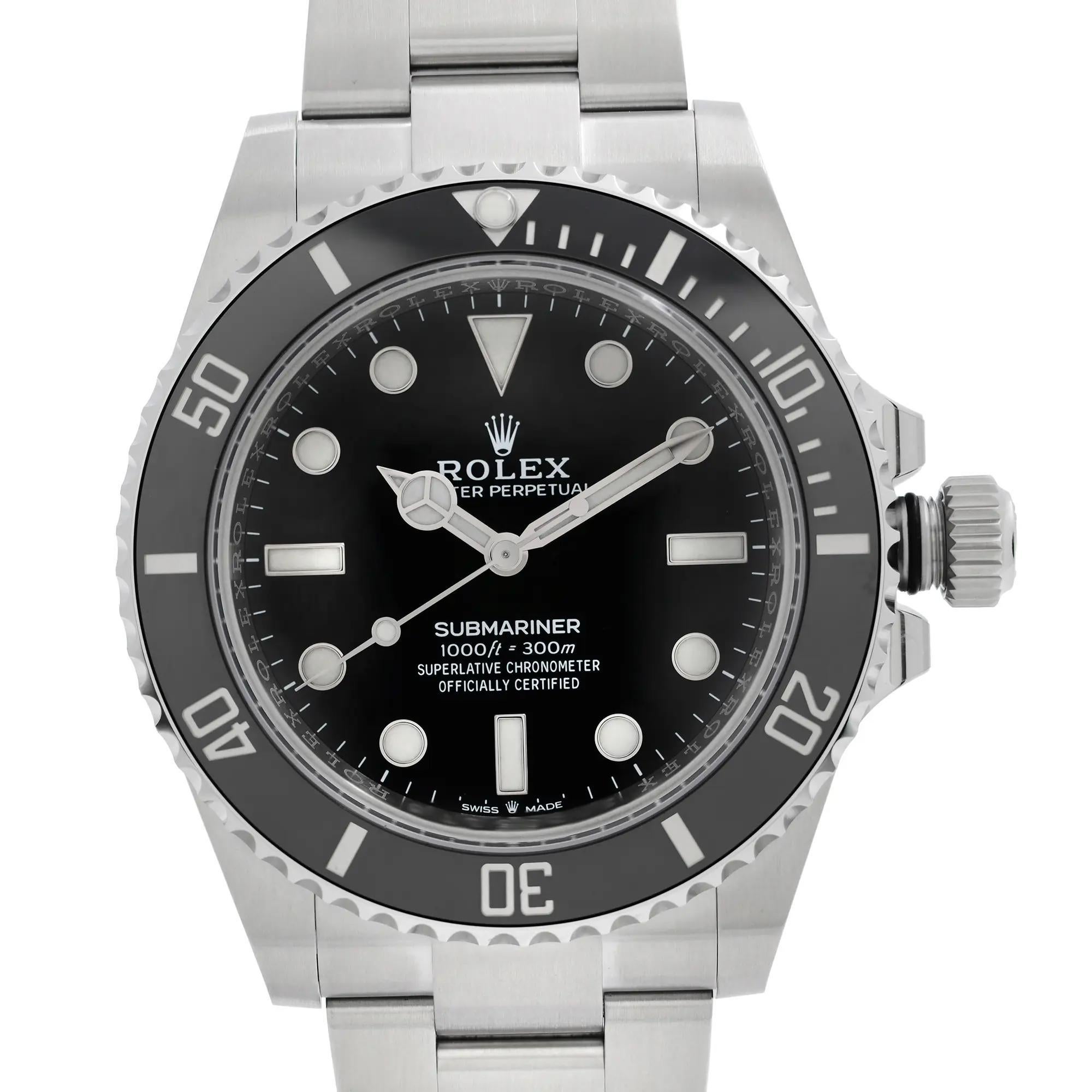 Men's New 2024 Rolex Submariner 41 No Date Steel Ceramic Black Dial Watch 124060
