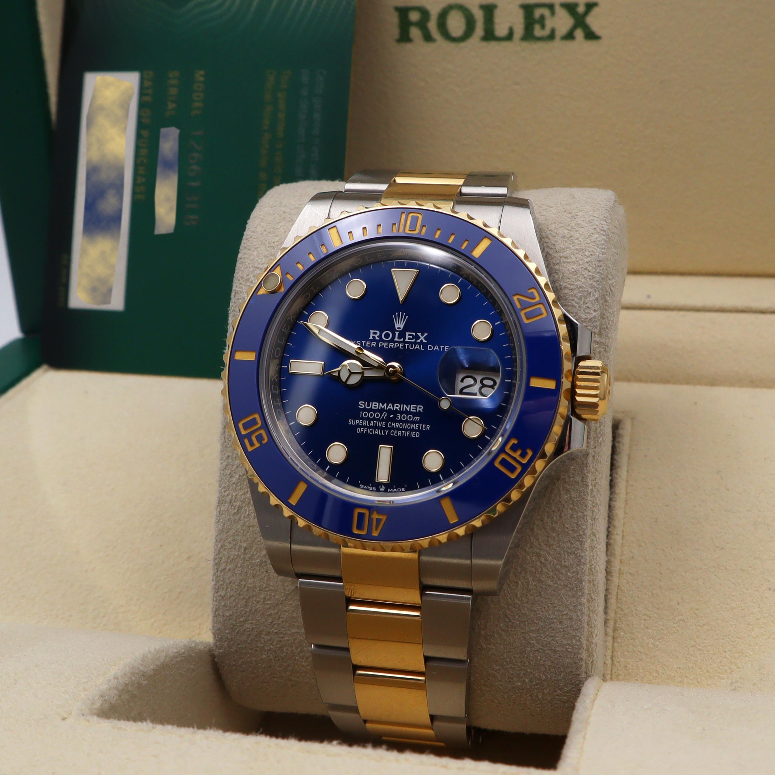 Rolex Submariner 41mm Steel 18K Yellow Gold Blue Dial Automatic Watch 126613LB For Sale 3