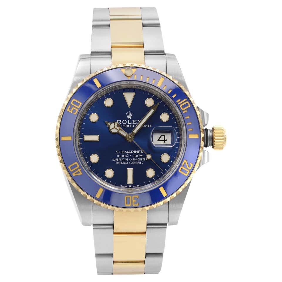 Rolex Submariner 18k Gold Steel Ceramic Blue Dial Automatic Mens Watch ...