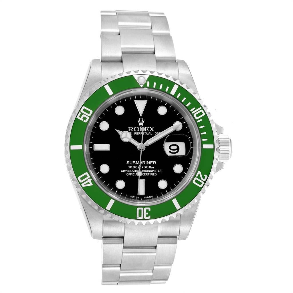Rolex Submariner 50th Anniversary Green Kermit Watch 16610LV Unworn In Excellent Condition For Sale In Atlanta, GA