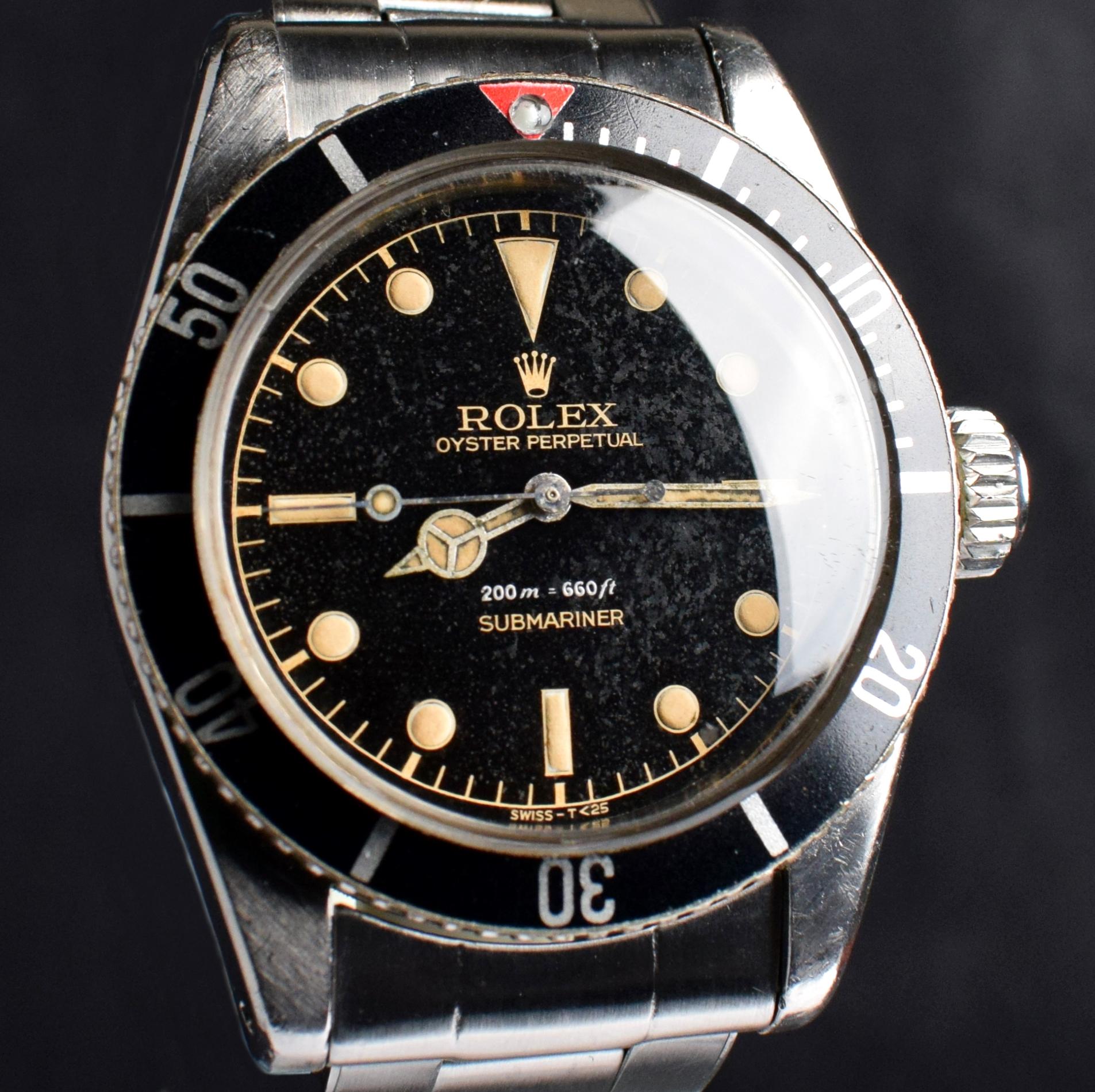 da uomo o donna Rolex Submariner Corona Grande Quadrante dorato 6538 Triangolo Rosso Orologio James Bond 1959