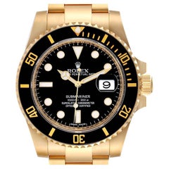 Rolex Submariner Black Dial 18k Yellow Gold Mens Watch 116618 Box Card