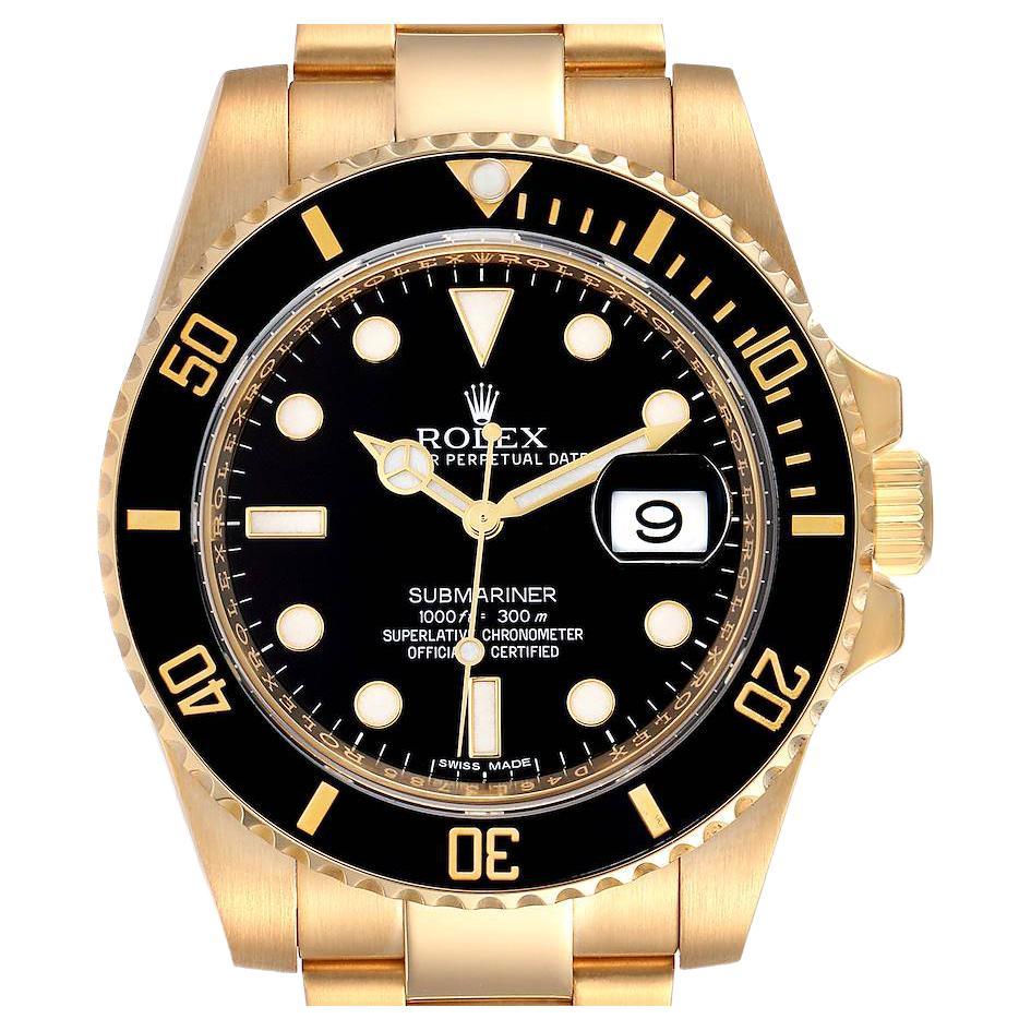 Rolex Submariner Black Dial 18k Yellow Gold Mens Watch 116618 For Sale