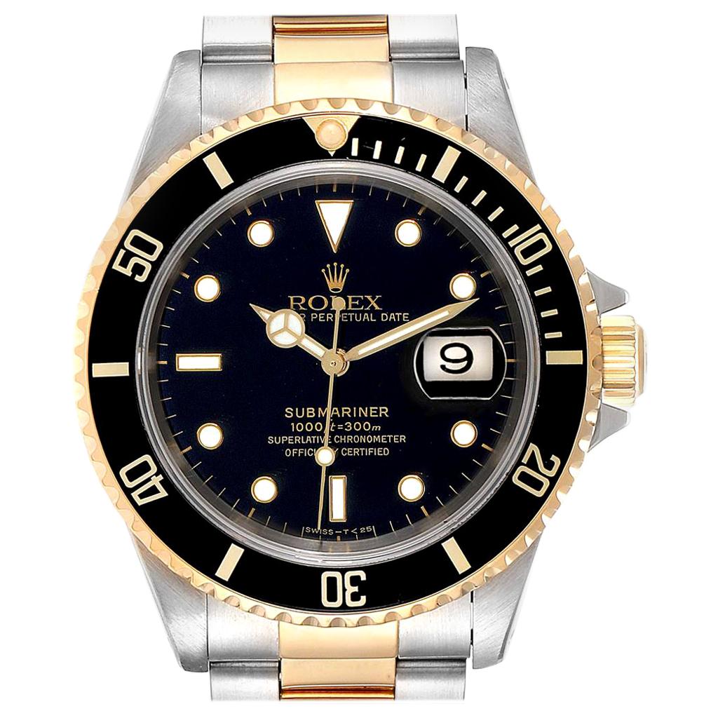 Rolex Submariner Black Dial Bezel Steel Yellow Gold Men's Watch 16613 For Sale