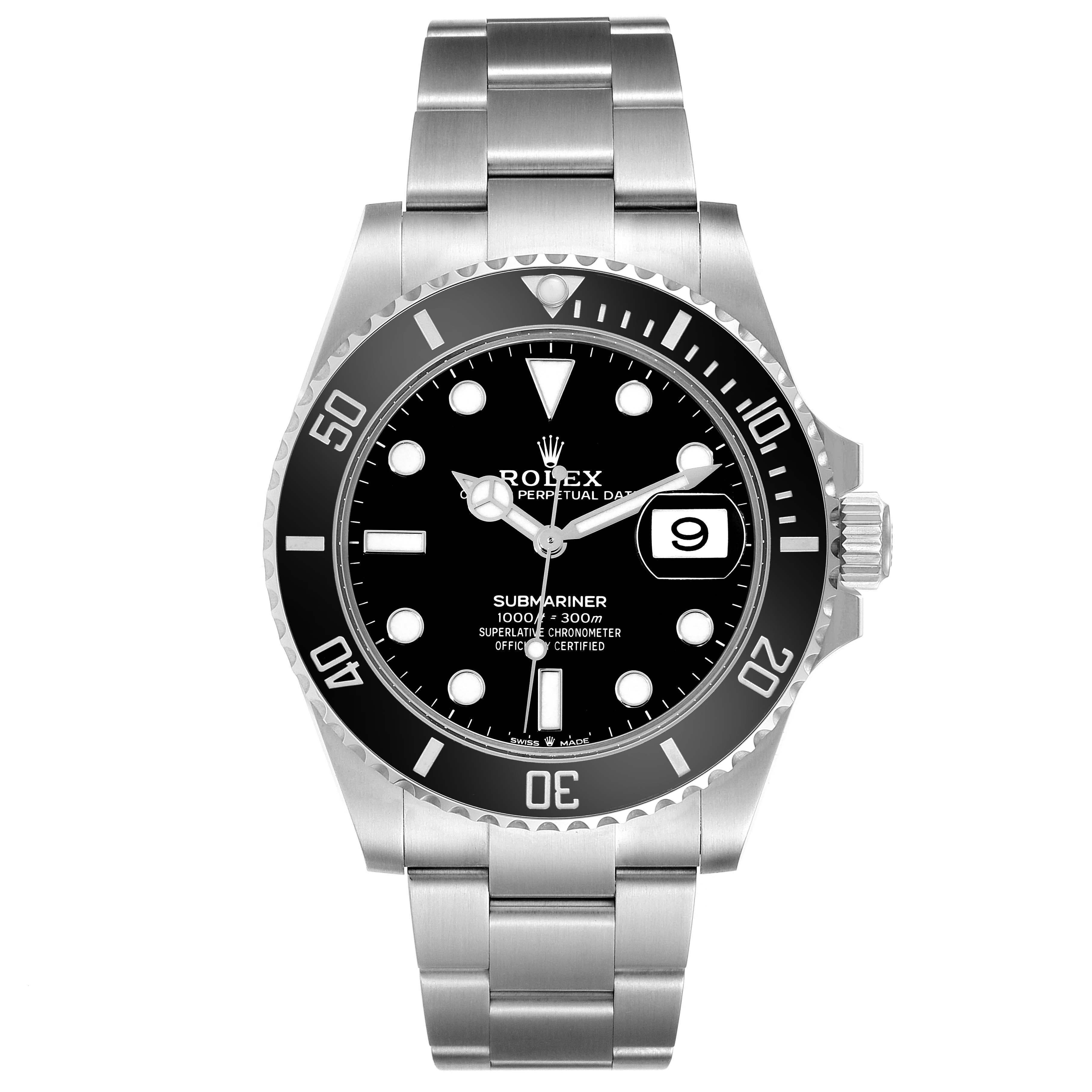 Montre Rolex Submariner à cadran noir et lunette en céramique pour hommes 126610 Boîte Carte en vente 1