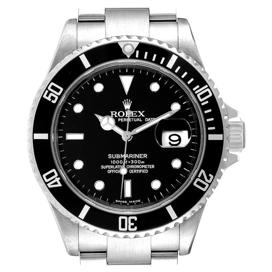 Rolex Submariner Black Dial Stainless Steel Mens Watch 16610 Box Card