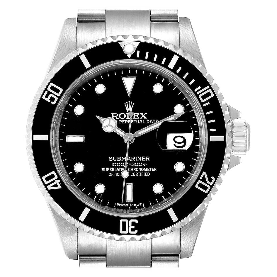 Rolex Submariner Black Dial Stainless Steel Mens Watch 16610 Box Card For Sale