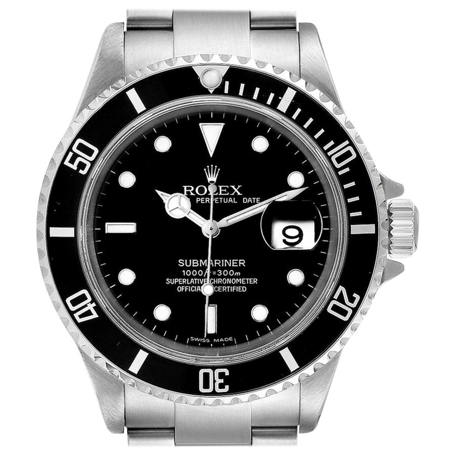 Rolex Submariner Black Dial Stainless Steel Men's Watch 16610 Box For Sale