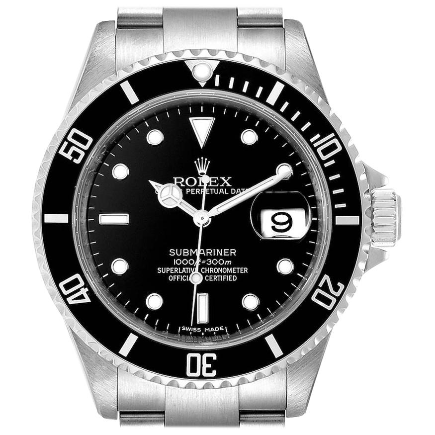 Rolex Submariner Black Dial Stainless Steel Men's Watch 16610 Box For Sale
