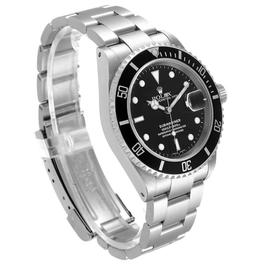 Rolex Submariner Black Dial Stainless Steel Mens Watch 16610 Box Papers In Excellent Condition For Sale In Atlanta, GA