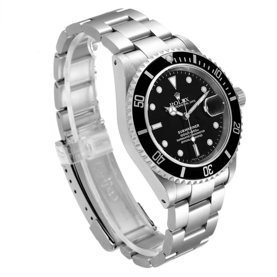 Rolex Submariner Black Dial Stainless Steel Mens Watch 16610 Box Papers In Excellent Condition For Sale In Atlanta, GA