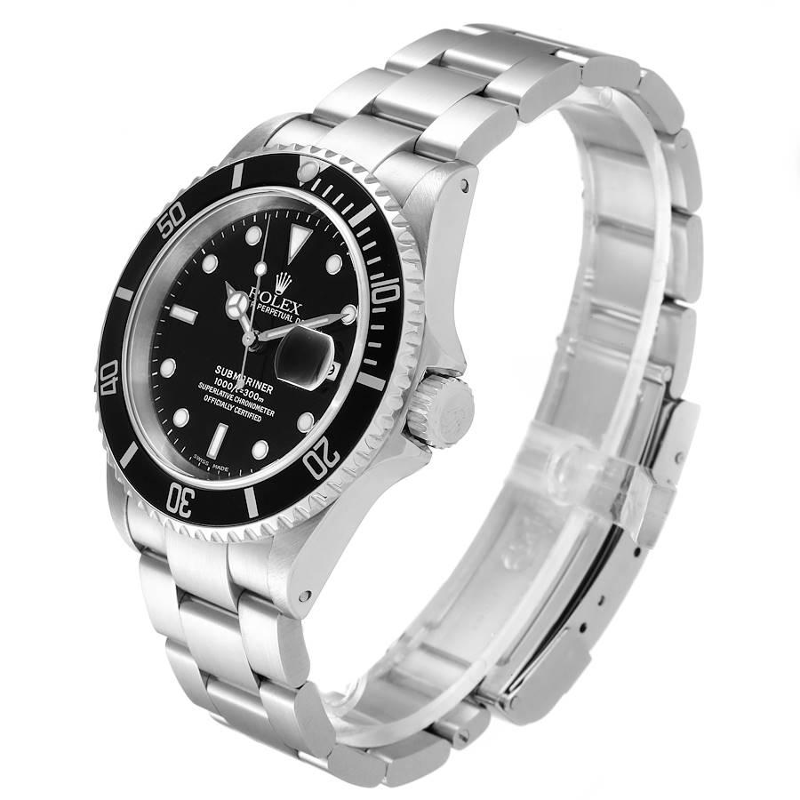 Men's Rolex Submariner Black Dial Stainless Steel Mens Watch 16610 Box Papers For Sale