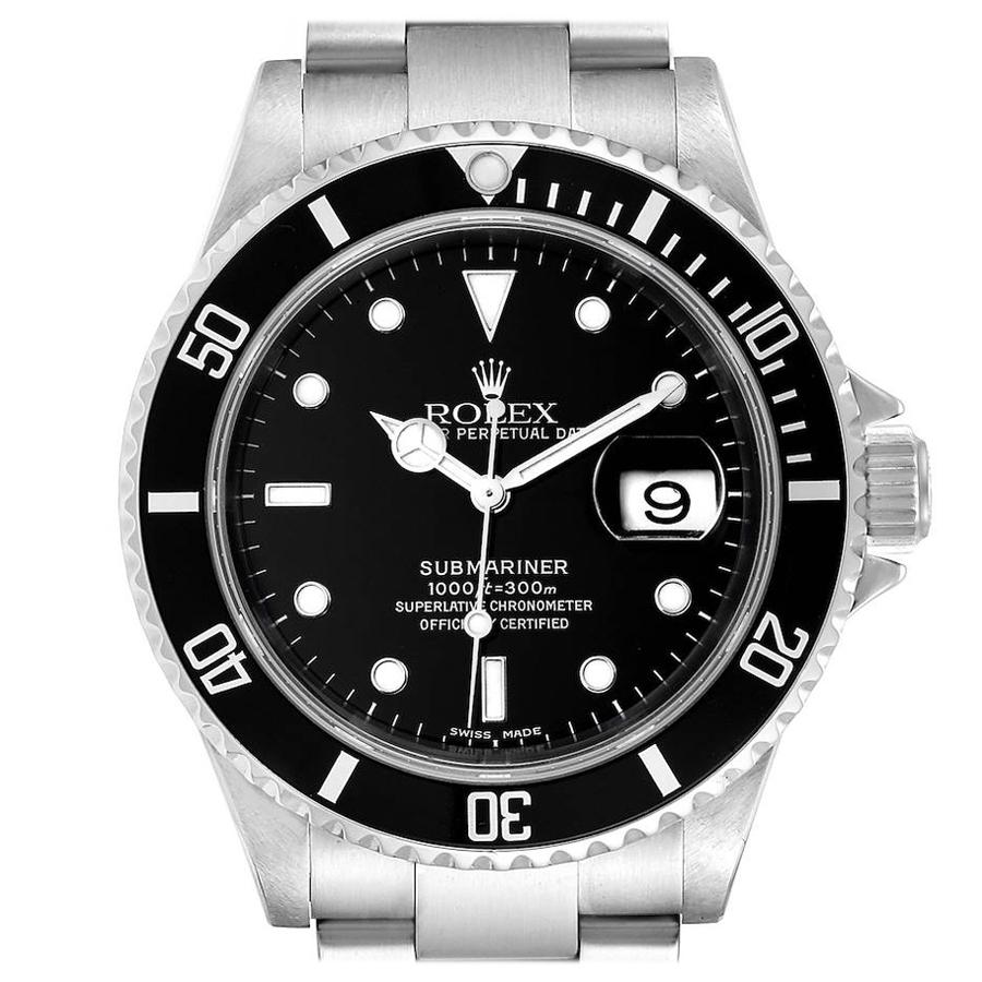 Rolex Submariner Black Dial Stainless Steel Mens Watch 16610 Box Papers For Sale