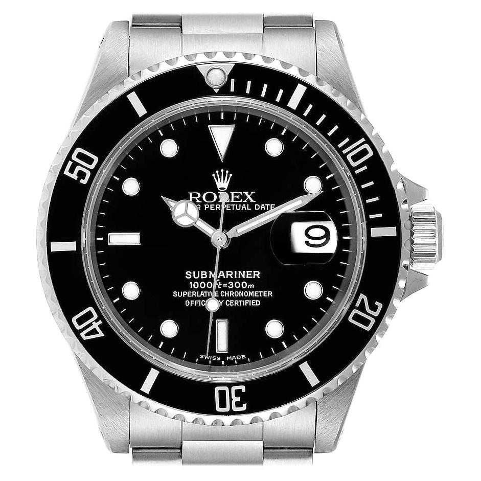 Rolex Submariner Black Dial Stainless Steel Mens Watch 16610 Box Papers For Sale