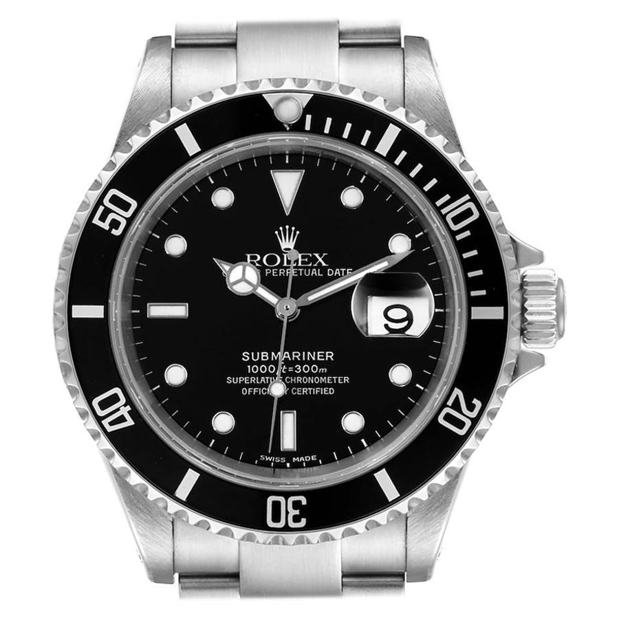 Rolex Submariner Black Dial Stainless Steel Mens Watch 16610 For Sale