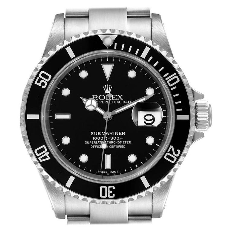 Rolex Submariner Black Dial Stainless Steel Mens Watch 16610 For Sale at  1stDibs