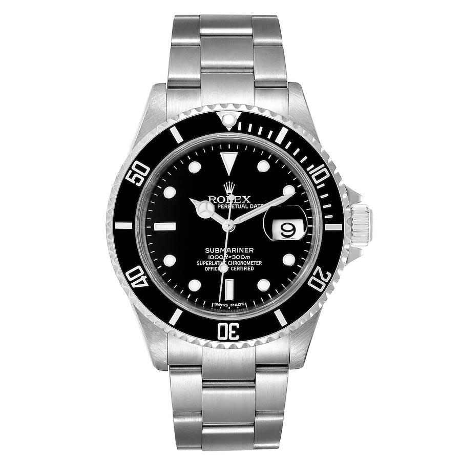 Rolex Submariner Black Dial Stainless Steel Mens Watch 16610 Tag. Officially certified chronometer self-winding movement. Stainless steel case 40.0 mm in diameter. Rolex logo on a crown. Special time-lapse unidirectional rotating bezel. Scratch